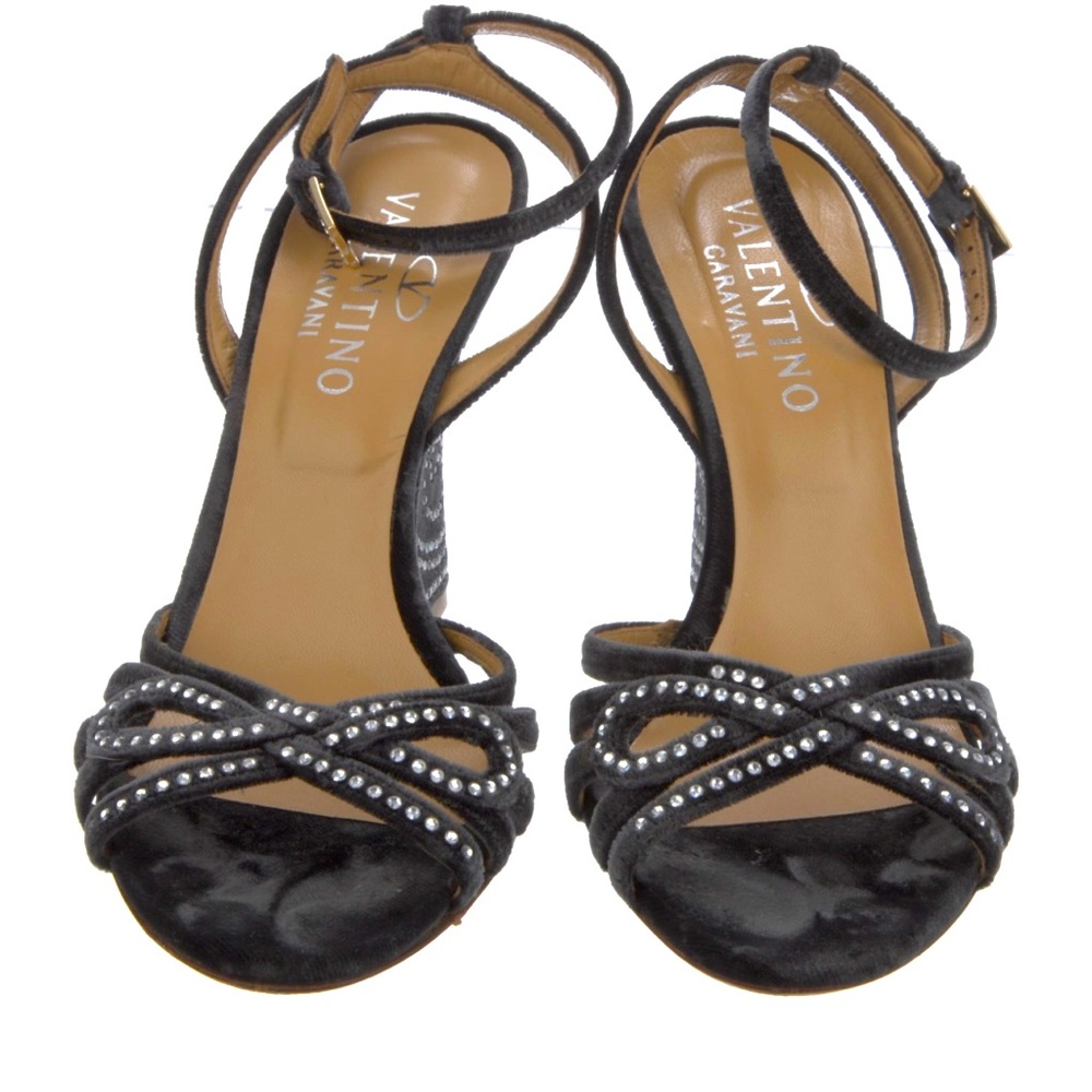 Valentino Velvet Crystal Embellishment Sandal, Size 7, Heel 3.75"